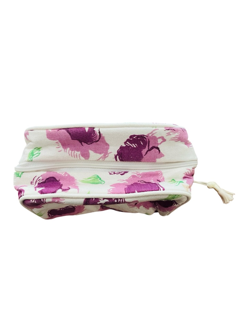 Floral Canvas Cosmetic Pouch in Cream, Purple, Green and Pink - Picture 2 of 5